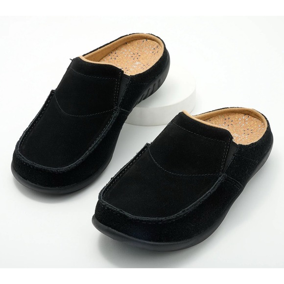 New Revitalign Waco Siesta Burst Orthotic Memory Foam‎ Suede Slip Ons Black 7B - Picture 1 of 7